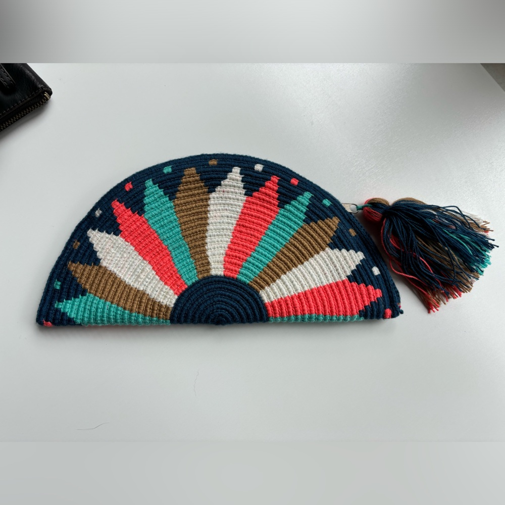 Bright crochet woven clutch